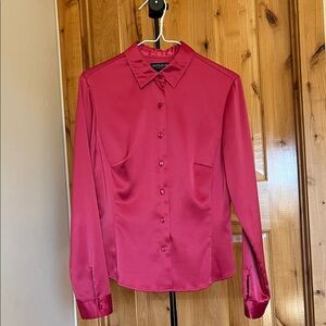 Ann Taylor Fuchsia Satin Button Down Shirt